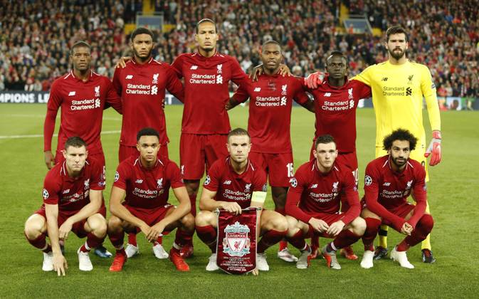 Liverpool v Paris Saint-Germain - UEFA Champions League - Group C - Anfield September 18, 2018 - Liverpool, United Kingdom - Liverpool team group, Mannschaftsbild, Totale back row from left: Georginio Wijnaldum, Joe Gomez, Virgil van Dijk, Daniel Sturridge, Sadio Mane, Alisson Becker..Front row from left: James Milner, Trent Alexander-Arnold, Jordan Henderson, Andy Robertson and Mohamed Salah of Liverpool during the UEFA Champions League - Group C match at the Anfield Stadium, Liverpool. Picture date 18th September 2018. Picture credit should read: Andrew Yates Sportimage Liverpool United Kingdom EDITORIAL USE ONLY Copyright: xx ZUMA-20180918_zaf_si1_021.jpg AndrewxYatesx csmphototwo436466