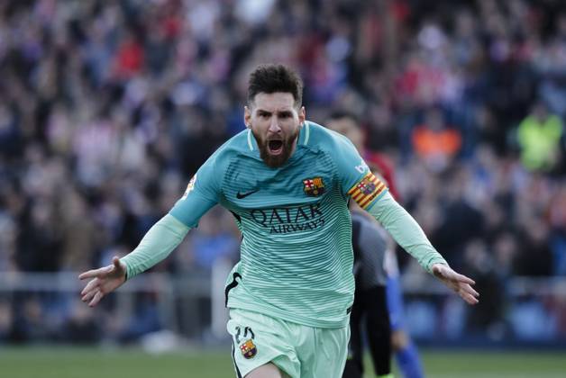 Atlà tico de Madrid v Barcelona - La Liga MADRID, SPAIN - FEBRUARY 26:Lionel Messi of FC Barcelona, Barca celebrates a goal during the Spanish League 2016 17 match between Atletico de Madrid and Barcelona, at Vicente Calderon Stadium in Madrid on February 26, 2017. (Photo by Guillermo Martinez) Madrid Vicente Calderon Stadium Spain Copyright: xGuillermoxMartinezx