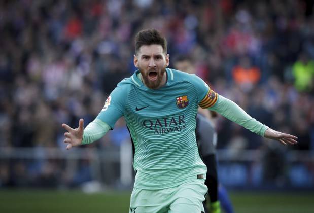 Atlà tico de Madrid v Barcelona - La Liga MADRID, SPAIN - FEBRUARY 26:Lionel Messi of FC Barcelona, Barca celebrates a goal during the Spanish League 2016 17 match between Atletico de Madrid and Barcelona, at Vicente Calderon Stadium in Madrid on February 26, 2017. (Photo by Guillermo Martinez) Madrid Vicente Calderon Stadium Spain Copyright: xGuillermoxMartinezx