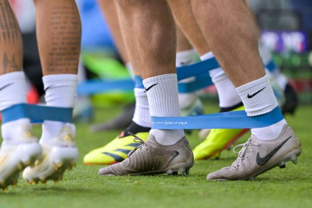 SOCCER - NL, AUT vs NOR LINZ,AUSTRIA,12.OCT.24 - SOCCER - UEFA Nations League, group stage, OEFB international match, Länderspiel, Nationalmannschaft Austria vs Norway, preview, training Team NOR. Image shows a feature of soccer shoes. GEPAxpictures xDanielaxMoser