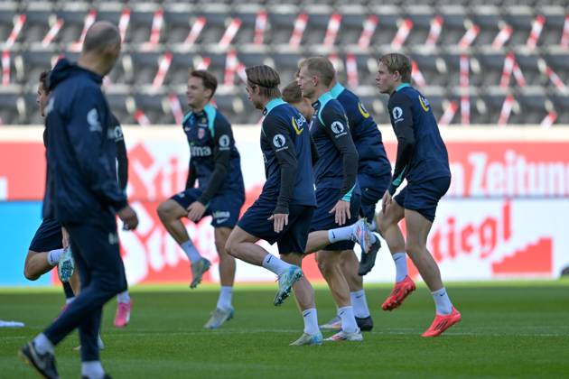 SOCCER - NL, AUT vs NOR LINZ,AUSTRIA,12.OCT.24 - SOCCER - UEFA Nations League, group stage, OEFB international match, Länderspiel, Nationalmannschaft Austria vs Norway, preview, training Team NOR. Image shows the team of NOR. GEPAxpictures xDanielaxMoser