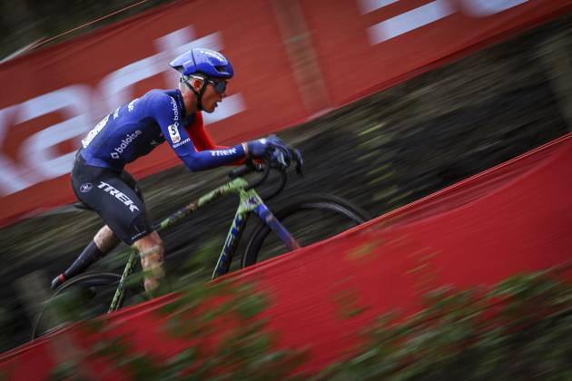 Belgian Thibau Nys pictured in action during the men elite race of the Exact Cross Beringen cyclocross cycling event, Saturday 12 October 2024 in Beringen, race 1 7 of the Exact Cross competition. DAVIDxPINTENS  x102392710x