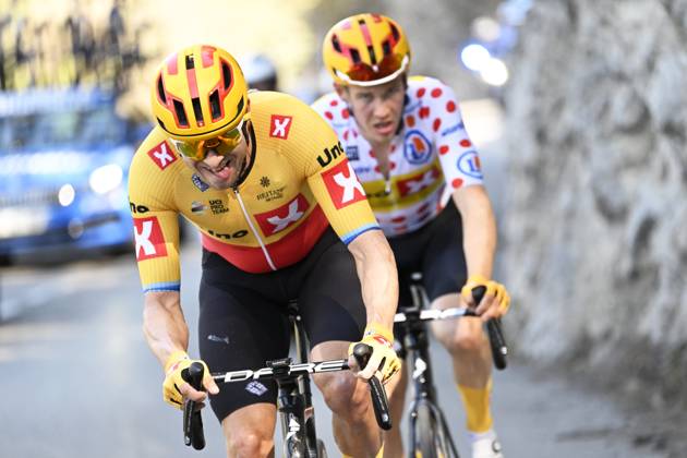 Paris - Nice 2023 - stage 8 NICE, FRANCE - MARCH 12 : Kristoff Alexander (NOR) of Uno-X Pro Cycling Team and Gregaard Jonas (DEN) of Uno-X Pro Cycling Team during stage 8 and final stage of the 81th edition of the Paris - Nice cycling race, a stage of 117,5km with start and finish in Nice on March 12, 2023 in Nice, France, 12 03 2023 ( Motordriver Kenny Verfaillie - Nice France  Copyright: xNicoxVereeckenx 11021759-049