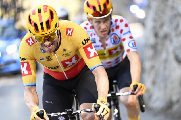 Paris - Nice 2023 - stage 8 NICE, FRANCE - MARCH 12 : Kristoff Alexander (NOR) of Uno-X Pro Cycling Team and Gregaard Jonas (DEN) of Uno-X Pro Cycling Team during stage 8 and final stage of the 81th edition of the Paris - Nice cycling race, a stage of 117,5km with start and finish in Nice on March 12, 2023 in Nice, France, 12 03 2023 ( Motordriver Kenny Verfaillie - Nice France  Copyright: xNicoxVereeckenx 11021759-051