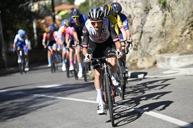 Paris - Nice 2023 - stage 8 NICE, FRANCE - MARCH 12 : Grosschartner Felix (AUT) of UAE Team Emirates is leading the peloton during stage 8 and final stage of the 81th edition of the Paris - Nice cycling race, a stage of 117,5km with start and finish in Nice on March 12, 2023 in Nice, France, 12 03 2023 ( Motordriver Kenny Verfaillie - Nice France  Copyright: xNicoxVereeckenx 11021759-212