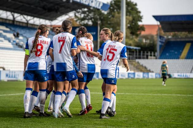 OB Q v HB Koge, Gjensidige Kvindeliga football, Odense, Denmark Odense, Denmark. 12th, October 2024. The players of OB Q seen in celebration after Sophia Rosario French equalises for 1-1 during the Gjensidige Kvindeliga match between OB Q and HB Koge at Nature Energy Park in Odense. Denmark, Odense Copyright: xGonzalesxPhoto NicolaixBethelsenx