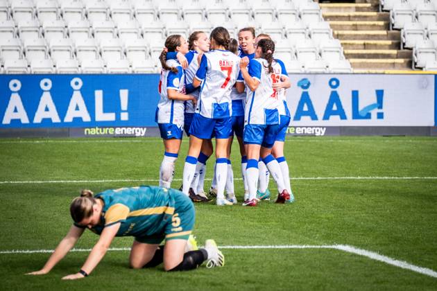OB Q v HB Koge, Gjensidige Kvindeliga football, Odense, Denmark Odense, Denmark. 12th, October 2024. Sophia Rosario French scores a last-minute equaliser for 1-1 during the Gjensidige Kvindeliga match between OB Q and HB Koge at Nature Energy Park in Odense. Denmark, Odense Copyright: xGonzalesxPhoto KentxRasmussenx