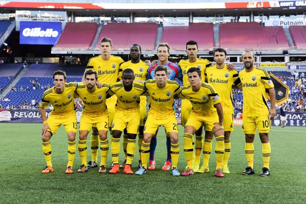 MLS, Fussball Herren, USA 2014: Crew vs Revolution JUL 26 July 26, 2014 - Foxborough, Massachusetts, USA - July 26, 2014 - Foxborough, Massachusetts, U.S. - The Columbus Crew pose for a team photo before the MLS game between the Columbus Crew and the New England Revolution held at Gillette Stadium in Foxborough Massachusetts. Eric Canha CSM Foxborough Massachusetts USA EDITORIAL USE ONLY Copyright: xx ZUMA-20140726_zaf_c04_208.jpg EricxCanhax csmphoto931106