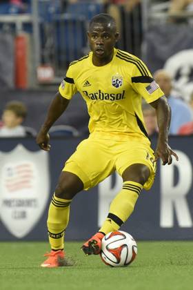 MLS, Fussball Herren, USA 2014: Crew vs Revolution JUL 26 July 26, 2014 - Foxborough, Massachusetts, USA - July 26, 2014 - Foxborough, Massachusetts, U.S. - Columbus Crew defender Waylon Francis (14) in game action during the MLS game between the Columbus Crew and the New England Revolution held at Gillette Stadium in Foxborough Massachusetts. Eric Canha CSM Foxborough Massachusetts USA EDITORIAL USE ONLY Copyright: xx ZUMA-20140726_zaf_c04_218.jpg EricxCanhax csmphoto931111