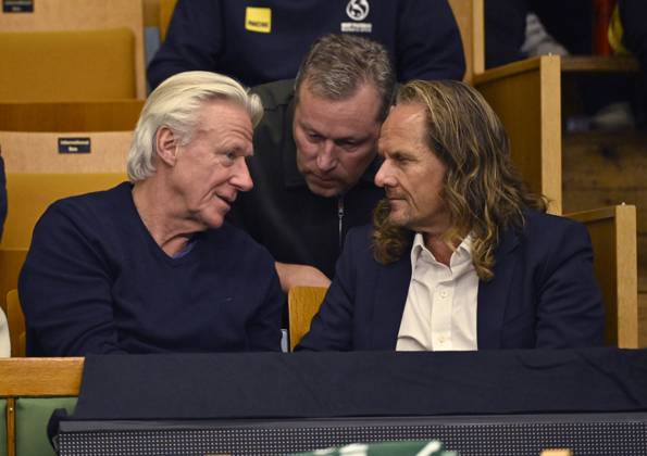 STOCKHOLM, SWEDEN 20241015 Björn Borg and Jan Ove Waldner J O Waldner looks on as Leo Borg meets Alexander Müller, France in the Nordic Open at the Royal Tennis Hall STOCKHOLM SWEDEN x10060x  Copyright: xHenrikxMontgomery TTx NORDIC OPEN TENNIS 2024