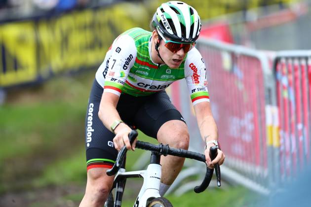 Belgian Marion Norbert Riberolle and pictured in action during the women s elite race of the Exact Cross Essen, stage 2 (out of 6) in the Exact Cross cyclocross competition, , in Essen. KRISTOFxVANxACCOM  x102966779x