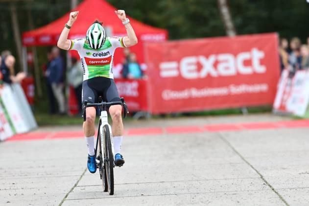 Belgian Marion Norbert Riberolle and pictured in action during the women s elite race of the Exact Cross Essen, stage 2 (out of 6) in the Exact Cross cyclocross competition, , in Essen. KRISTOFxVANxACCOM  x102966806x