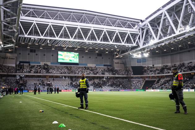 241020 Security guards during the Allsvenskan football match between Hammarby and Djurgarden on October 20, 2024 in Stockholm  Copyright: MAXIMxTHORE BB241020MT069