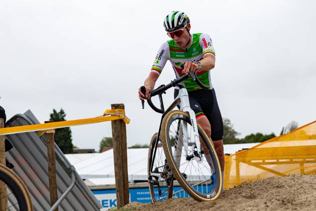 Belgian Joran Wyseure pictured in action during the men elite race of the Cyclocross Ruddervoorde, Sunday 20 October 2024 in Oostkamp, the first stage of the Superprestige cyclocross cycling competition. KURTxDESPLENTER  x103107680x