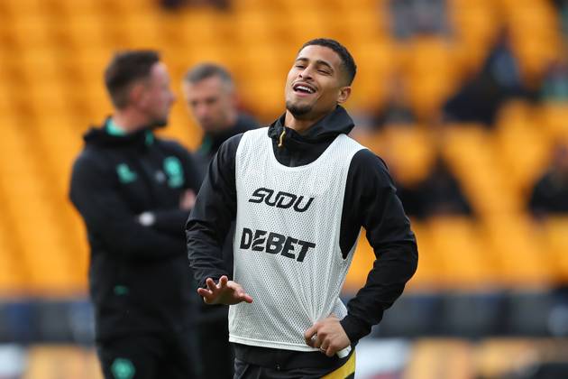 Wolverhampton Wanderers FC v Manchester City FC - Premier League Jo?o Gomes of Wolves warms up during the Premier League match between Wolverhampton Wanderers and Manchester City at Molineux in Wolverhampton, England, on October 20, 2024. Wolverhampton West Midlands United Kingdom Copyright: xMIxNewsx originalFilename:fletcher-wolverha240820_np1p2