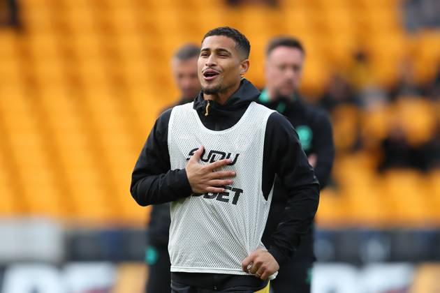 Wolverhampton Wanderers FC v Manchester City FC - Premier League Jo?o Gomes of Wolves warms up during the Premier League match between Wolverhampton Wanderers and Manchester City at Molineux in Wolverhampton, England, on October 20, 2024. Wolverhampton West Midlands United Kingdom Copyright: xMIxNewsx originalFilename:fletcher-wolverha240820_npNpF
