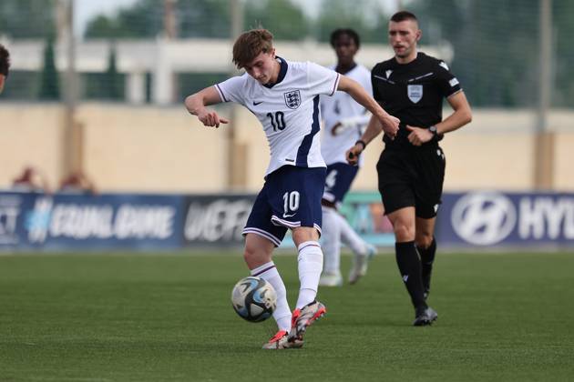 TA™ QALI, MALTA - OCTOBER 24: Finlay Gorman of England is in action during the UEFA European Under-17 Championship 2025 Group 1 qualifying soccer match between England and Malta at the Centenary Stadium, Ta™ Qali, Malta on October 24, 2024. England v Malta - Under-17 Championship UEFA Qualifying 2025 UEFA_U17_QLFY_25
