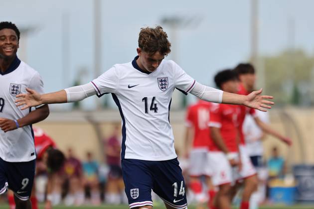 TA™ QALI, MALTA - OCTOBER 24: Max Dowman of England celebrates scoring the 3-0 goal during the UEFA European Under-17 Championship 2025 Group 1 qualifying soccer match between England and Malta at the Centenary Stadium, Ta™ Qali, Malta on October 24, 2024. England v Malta - Under-17 Championship UEFA Qualifying 2025 UEFA_U17_QLFY_25