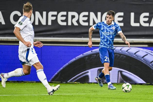 Gent s Tiago Araujo pictured in action during a soccer match between Belgian KAA Gent and Norwegian Molde FK, Thursday 24 October 2024, in Gent, on the second day of the group stage of the UEFA Conference League tournament. TOM GOYVAERTS TomxGoyvaerts  x103510595x