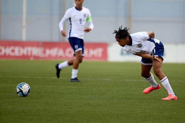 TA™ QALI, MALTA - OCTOBER 24: Rio Ngumoha (R) of England is in action during the UEFA European Under-17 Championship 2025 Group 1 qualifying soccer match between England and Malta at the Centenary Stadium, Ta™ Qali, Malta on October 24, 2024. England v Malta - Under-17 Championship UEFA Qualifying 2025 UEFA_U17_QLFY_25