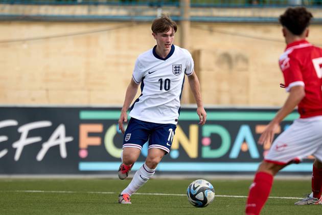 TA™ QALI, MALTA - OCTOBER 24: Finlay Gorman of England is in action during the UEFA European Under-17 Championship 2025 Group 1 qualifying soccer match between England and Malta at the Centenary Stadium, Ta™ Qali, Malta on October 24, 2024. England v Malta - Under-17 Championship UEFA Qualifying 2025 UEFA_U17_QLFY_25