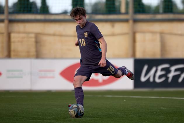 TA™ QALI, MALTA - OCTOBER 30: Finlay Gorman of England takes a penalty kick to score the 1-3 goal for his team during the UEFA European Under-17 Championship 2025 Group 1 qualifying soccer match between Sweden and England at the Centenary Stadium, Ta™ Qali, Malta on October 30, 2024. Sweden v England Under-17 Championship UEFA Qualifying 2025 UEFA_U17_QLFY_25