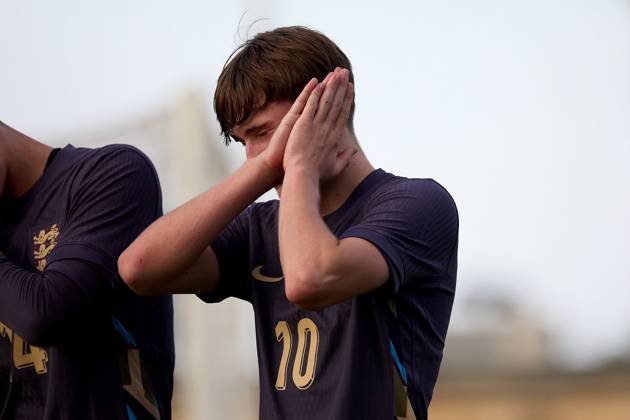 TA™ QALI, MALTA - OCTOBER 30: Finlay Gorman of England gestures in celebration after scoring from a penalty kick to make the score 1-3 goal for his team during the UEFA European Under-17 Championship 2025 Group 1 qualifying soccer match between Sweden and England at the Centenary Stadium, Ta™ Qali, Malta on October 30, 2024. Sweden v England Under-17 Championship UEFA Qualifying 2025 UEFA_U17_QLFY_25