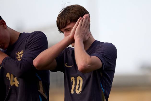 TA™ QALI, MALTA - OCTOBER 30: Finlay Gorman of England gestures in celebration after scoring from a penalty kick to make the score 1-3 goal for his team during the UEFA European Under-17 Championship 2025 Group 1 qualifying soccer match between Sweden and England at the Centenary Stadium, Ta™ Qali, Malta on October 30, 2024. Sweden v England Under-17 Championship UEFA Qualifying 2025 UEFA_U17_QLFY_25