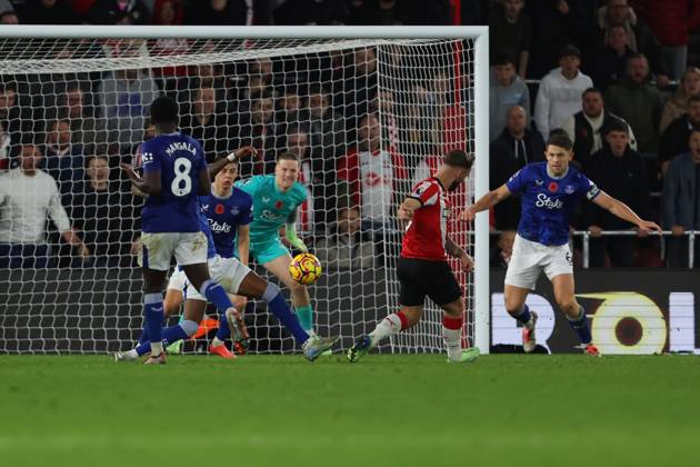 Football - 2024 2025 Premier League - Southampton vs Everton - St Mary™s Stadium - Saturday 2nd November 2024 Adam Armstrong of Southampton opens the scoring during the Premier League match at St Mary™s Stadium COLORSPORT Shaun Boggust