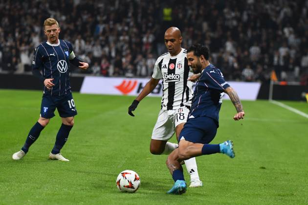 Joao Mario (18) of Besiktas JK and Sergio Pena (8) of Malmö FF during the UEFA Europa League 2024 25 League Phase MD4 match between Besiktas JK and Malmö FF at Besiktas Park on November 6, 2024 in Istanbul, Turkey. (Photo by Seskimphoto ) Besiktas JK v Malmö FF -- UEFA Europa League 2024 25 League match