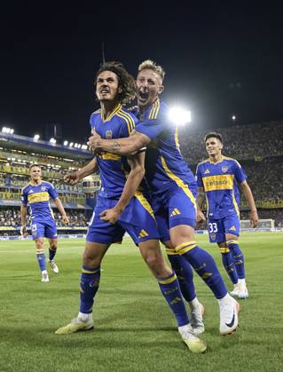 Edinson Cavani and Juan Barinaga celebrate Boca Juniors vs Godoy Cruz Torneo de la Liga Profesional Argentina 2024 November 6, 2024 Estadio Alberto J Armando La Bombonera Foto Javier Garcia Martino Prensa CABJ