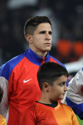 France - UEFA Champions League Paris Saint Germain vs. Atletico de Madrid - 06 11 2024 FRANCE, PARIS, NOVEMBER 06. Giuliano Simeone of Atletico de Madrid is pictured while he lines up ahead of the UEFA Champions League football match between Paris Saint Germain and Atletico de Madrid on November 06, 2024 at Parc des Princes in Paris, France. Photo by Manuel Blondeau AOP.Press Paris Parc des Princes France Copyright: x ManuelxBlondeau AOP.Pressx AOP20241106-0031