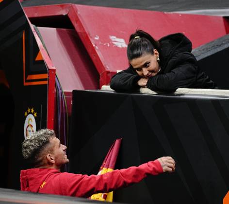 Galatasaray s player Lucas Torreira and his girlfirend Devrim Ozkan before Galatasaray - Tottenham Hotspur UEFA Europe League match at Rams Stadium in Istanbul, Turkey, on 7 November 2024. ( Copyright: DepoxPhotos 18501199