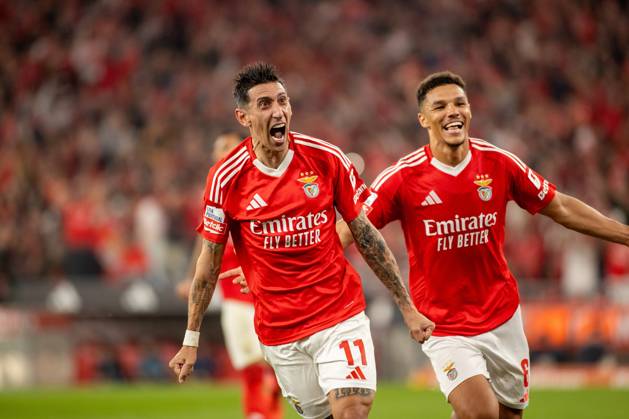 November 10, 2024, Lisboa, Lisboa, Portugal: ANGEL DI MARIAfrom SL Benfica seen celebrating his goal along side ALEXANDER BAH from SL Benfica during the Liga Portugal Betclic 2024 25 match between SL Benfica and FC Porto at Estadio da Luz on November 10, 2024 in Lisboa, Portugal. Final score: SL Benfica 4:1 FC Porto Lisbon Portugal Lisboa Portugal - ZUMA Bet 20241110_spo_l192_008 Copyright: xMiguelxLemosx
