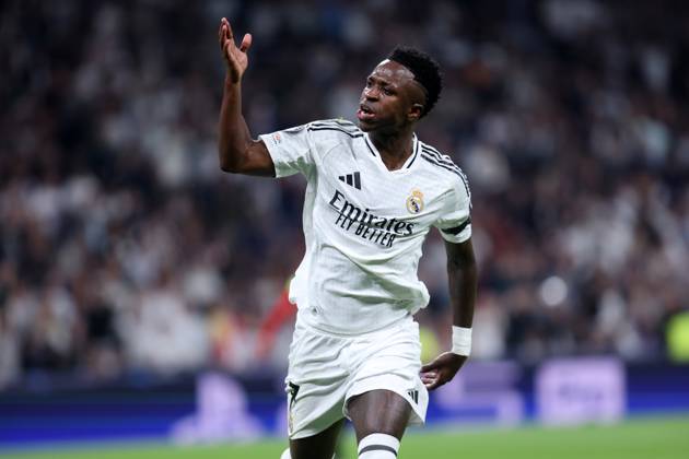 VINICIUS JUNIOR JR VINI JR, Champions League 2024-25, Real Madrid-Milan 1-3, esultanza, jubel, joy, celebration, single shot CHAMPIONS LEAGUE 2024-25 REAL MADRID-MILAN 1-3