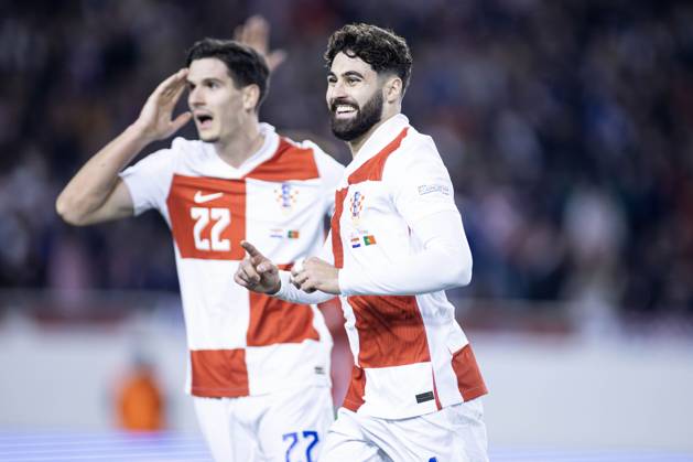 November 18, 2024, Split, Croatia: Nations League - League A, Group A1 - Croatia vs Portugal 1:1. - On photo Croatian Josko Gvardiol 4 celebrates his goal for 1:1. Split Croatia - ZUMALEAG 20241118_mda_p210_385 Copyright: xMajaxPrgometx