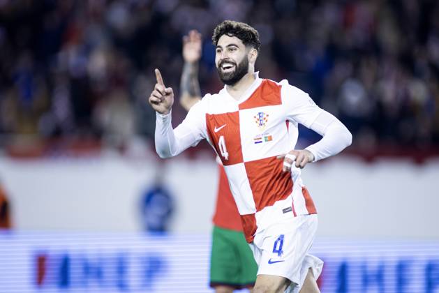 November 18, 2024, Split, Croatia: Nations League - League A, Group A1 - Croatia vs Portugal 1:1. - On photo Croatian Josko Gvardiol 4 celebrates his goal for 1:1. Split Croatia - ZUMALEAG 20241118_mda_p210_386 Copyright: xMajaxPrgometx