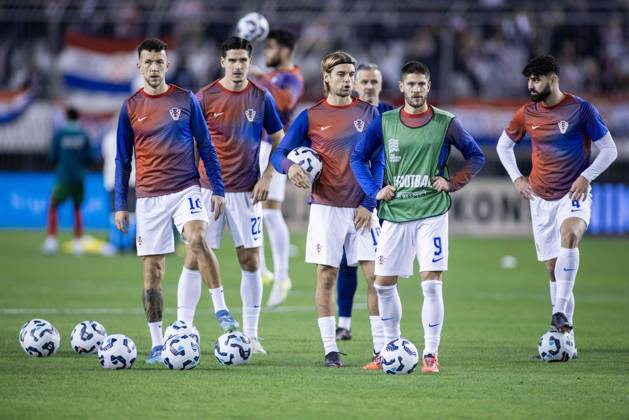 November 18, 2024, Split, Croatia: Nations League - League A, Group A1 - Croatia vs Portugal 1:1. - Croatian team during warm up. On Photo Ivan Perisic 14, Igor Matanovic 22; Borna Sosa 19, Andrej Kramaric 9, Josko Gvardiol 4 Split Croatia - ZUMALEAG 20241118_mda_p210_439 Copyright: xMajaxPrgometx