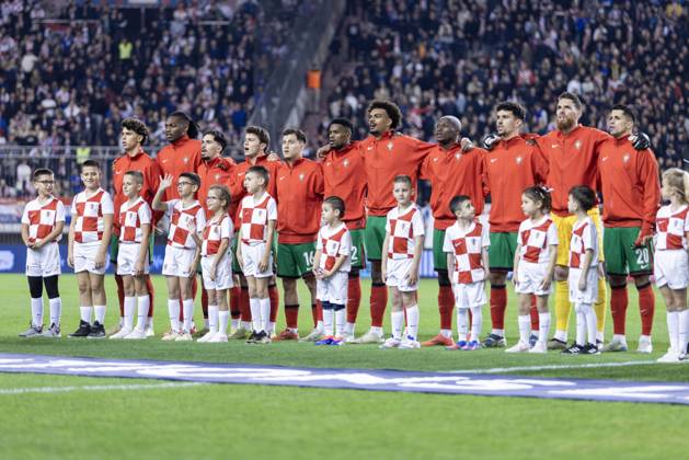 November 18, 2024, Split, Croatia: Nations League - League A, Group A1 - Croatia vs Portugal 1:1. - Portugese team during the performance of the national anthem. Split Croatia - ZUMALEAG 20241118_mda_p210_435 Copyright: xMajaxPrgometx