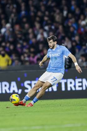 Italy: Serie a football match SSC Napoli vs AS Roma Napoli s Georgian midfielder Khvicha Kvaratskhelia controls the ball during the Serie A football match between SSC Napoli and AS Roma at the Diego Armando Maradona Stadium in Naples, November 24, 2024. ABPH7269 Copyright: xAntonioxBalascox