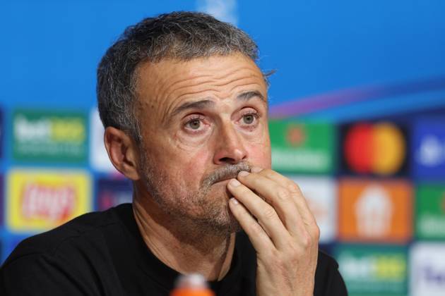 Coach Luis Enrique Paris Portraet, Portrait, Press conference, Football FC Bayern Munich Paris Saint Germain UEFA Champions League 26 11 2024 Allianz Arena PHOTO Mladen Lackovic LakoPress