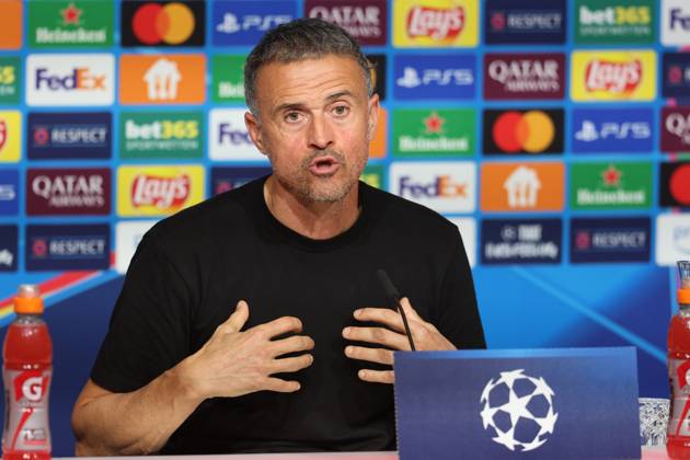 Coach Luis Enrique Paris Portraet, Portrait, Press conference, Football FC Bayern Munich Paris Saint Germain UEFA Champions League 26 11 2024 Allianz Arena PHOTO Mladen Lackovic LakoPress