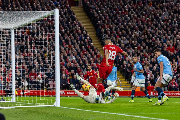 Football - FA Premier League - Liverpool FC v Manchester City FC LIVERPOOL, ENGLAND - Sunday, December 1, 2024: Liverpool s Cody Gakpo scores the first goal during the FA Premier League match between Liverpool FC and Manchester City FC at Anfield. (Photo by David Rawcliffe Propaganda) LIVERPOOL Anfield MERSEYSIDE ENGLAND  Copyright: xDavidxRawcliffex P2024-12-01-Liverpool_Man_City-6