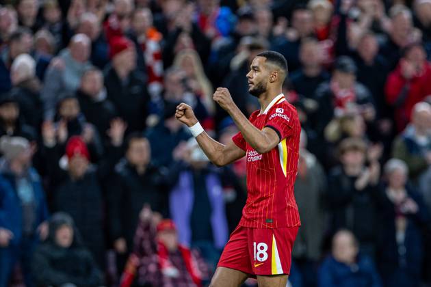 Football - FA Premier League - Liverpool FC v Manchester City FC LIVERPOOL, ENGLAND - Sunday, December 1, 2024: Liverpool s Cody Gakpo celebrates after scoring the opening goal during the FA Premier League match between Liverpool FC and Manchester City FC at Anfield. (Photo by David Rawcliffe Propaganda) LIVERPOOL Anfield MERSEYSIDE ENGLAND  Copyright: xDavidxRawcliffex P2024-12-01-Liverpool_Man_City-8