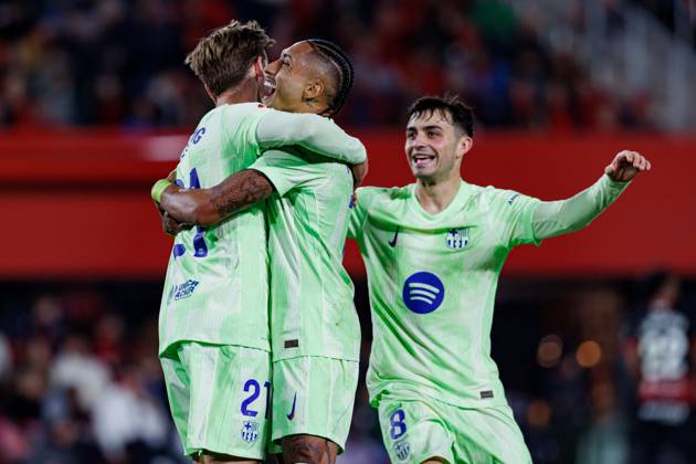 December 3, 2024, Palma De Mallorca, Spain: Frenkie De Jong, Raphinha, Pedri FC Barcelona, Barca seen in action during the LaLiga EA SPORTS game between RCD Mallorca and FC Barcelona at Estadi Mallorca Son Moix. Final scores RCD Mallorca 1-5 FC Barcelona. Palma De Mallorca Spain - ZUMAs197 20241203_aaa_s197_421 Copyright: xMaciejxRogowskix