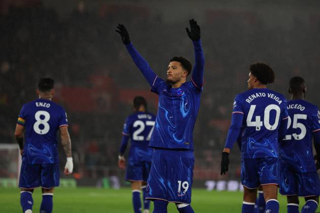 Football - 2024 2025 Premier League - Southampton vs Chelsea - St Mary™s Stadium - Wednesday 4th December 2024 Jadon Sancho of Chelsea celebrates scoring during the Premier League match at St Mary™s Stadium COLORSPORT Shaun Boggust