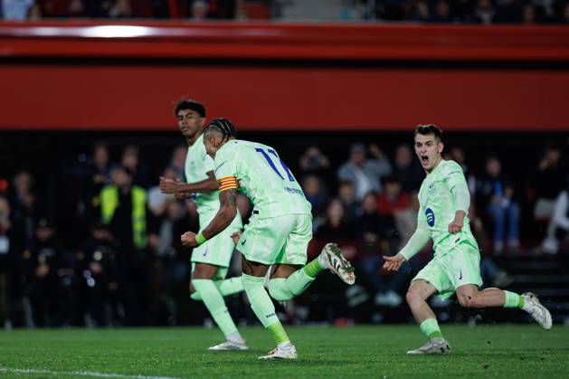 Raphinha seen celebrating after scoring goal during LaLiga EA SPORTS game between teams of RCD Mallorca and FC Barcelona, Barca (Maciej Rogowski) Palma De Mallorca Estadi Mallorca Son Moix Spain Copyright: xMaciejxRogowskix mallorcavsfcbarcelona2425-244