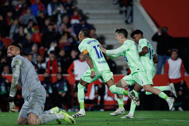 Raphinha seen celebrating after scoring goal during LaLiga EA SPORTS game between teams of RCD Mallorca and FC Barcelona, Barca (Maciej Rogowski) Palma De Mallorca Estadi Mallorca Son Moix Spain Copyright: xMaciejxRogowskix mallorcavsfcbarcelona2425-247