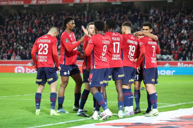 FOOTBALL : LOSC Lille vs Stade Brestois 29 - Ligue 1 - 06 12 2024 Joie des joueurs du LOSC apres le but de Hakon HARALDSSON (LOSC Lille) lors du match LOSC Lille vs Stade Brestois 29, Ligue 1, Decathlon Arena stade Pierre Mauroy, le 6 dà cembre 2024 Copyright: xx