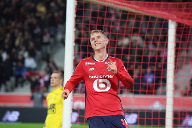 FOOTBALL : LOSC Lille vs Stade Brestois 29 - Ligue 1 - 06 12 2024 But et joie de Hakon HARALDSSON (LOSC Lille) lors du match LOSC Lille vs Stade Brestois 29, Ligue 1, Decathlon Arena stade Pierre Mauroy, le 6 dà cembre 2024 Copyright: xx